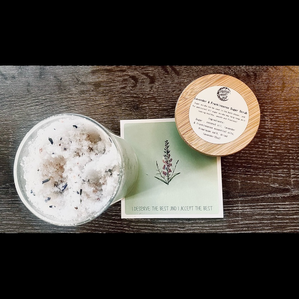 I am worthy lavender Frankincense sugar scrub 5oz jar